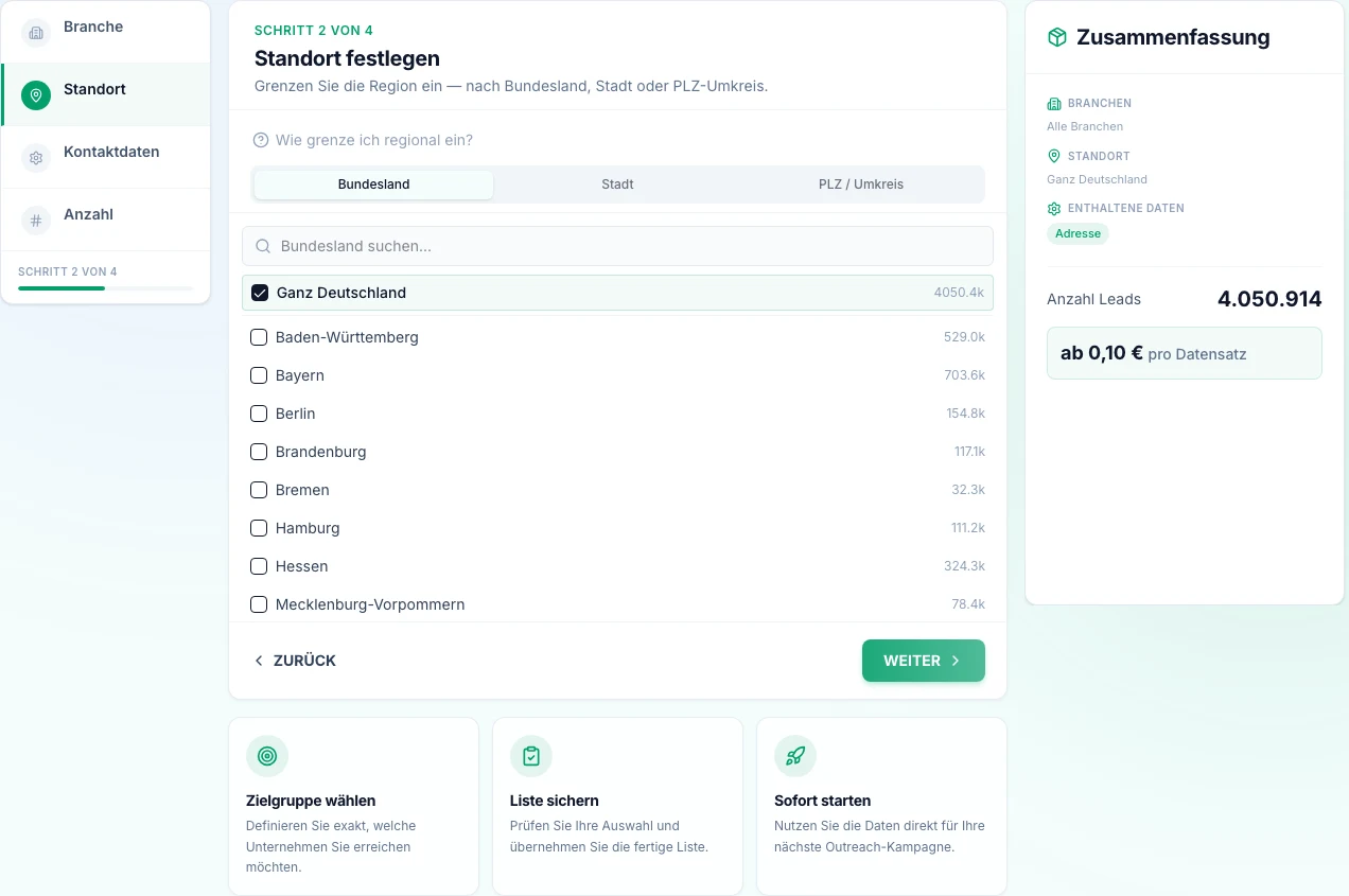 Standortfilter im Listenbuilder festlegen